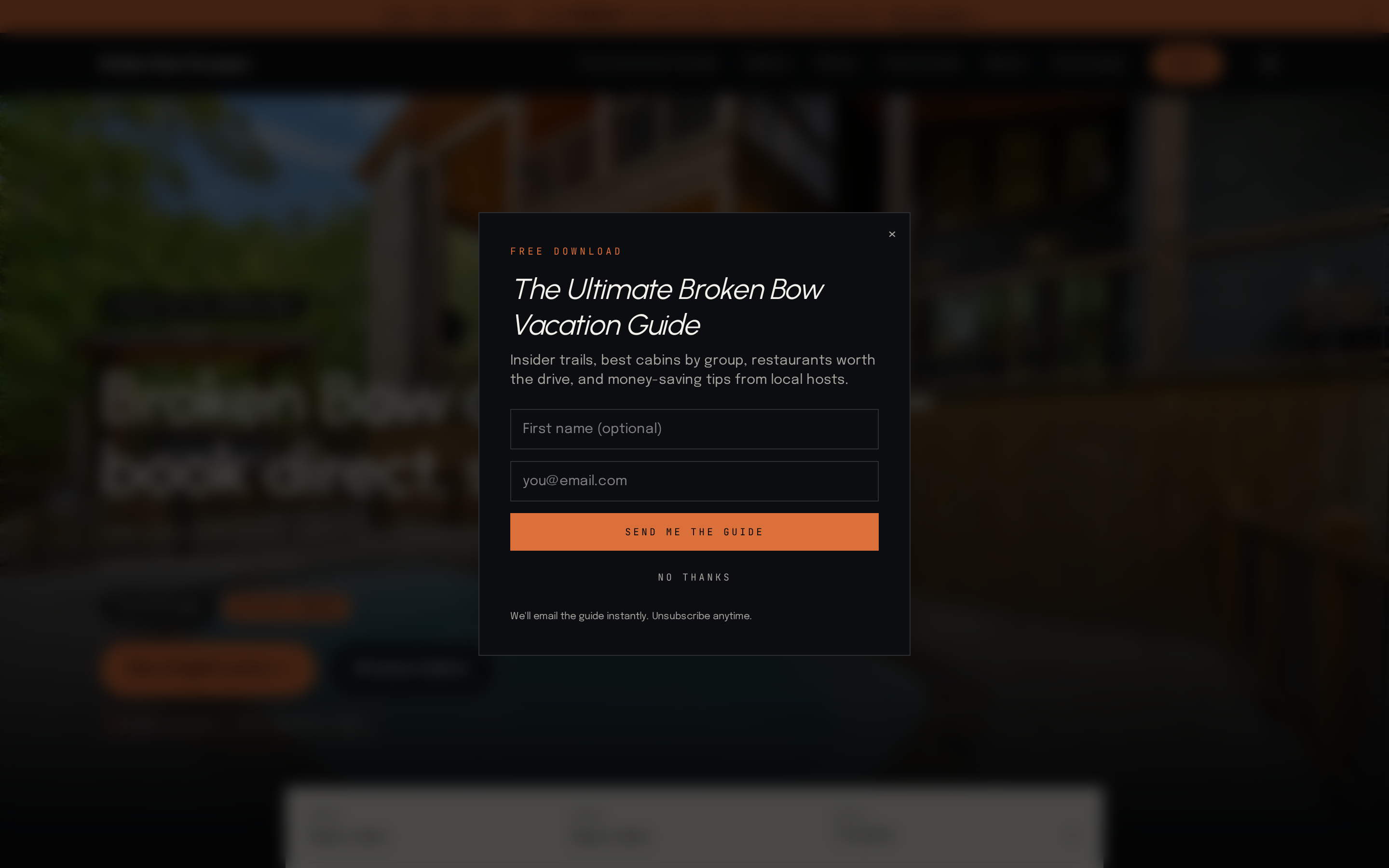 BrokenBowEscapes website screenshot